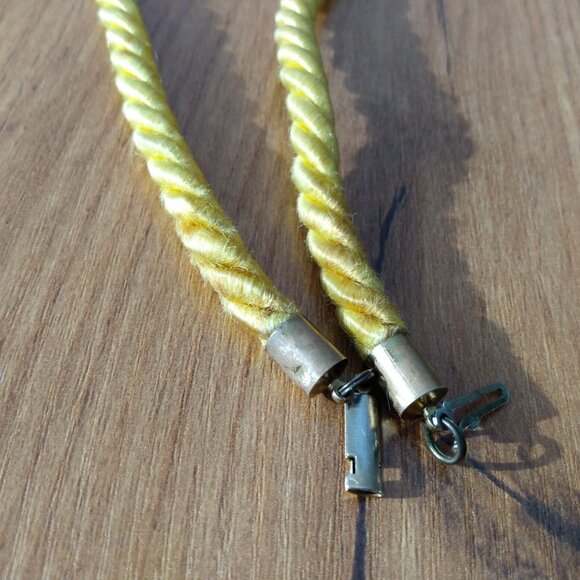 Vintage Yellow Chunky Ceramic Necklace Large Statement Beads Brass Rope - Picture 6 of 10